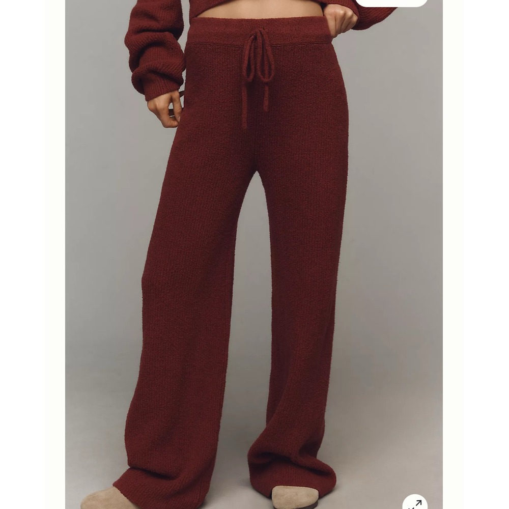Anthropologie Nation Rachelle Ribbed Knit Pants Size Small Wine/Red Pull On